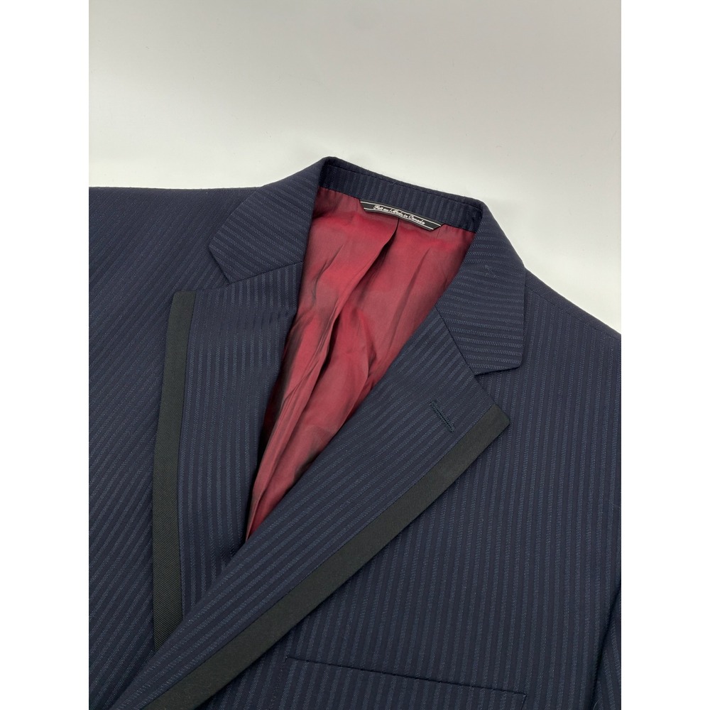 Saks Fifth Avenue 42R Super 120's Wool Blazer Navy Pinstripe Italian Fabric